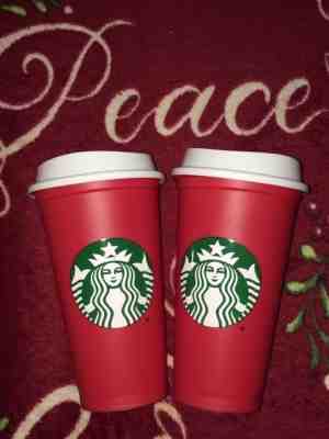 2 STARBUCKS HOLIDAY RED REUSABLE CUP 2018 Limited Edition with DRINK DISCOUNT  - Sold on eBay Nov, 29th 2018 for $17.52