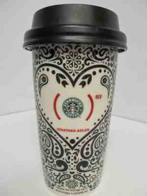 Limited Edition 2010 Starbucks Jonathan Adler Red 12 oz Ceramic Travel Mug w/Lid - Sold on eBay Nov, 28th 2018 for $24.00