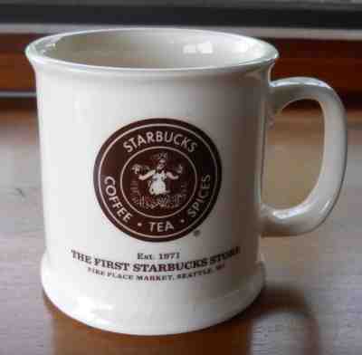 First Starbucks Store Pike Place Est. 1971 14 oz. Beige Topless Mermaid Logo Mug - Sold on eBay Nov, 29th 2018 for $24.45