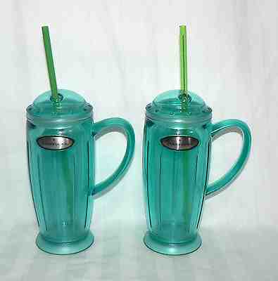 STARBUCKS COLD ICED DRINK MUG / AQUA ACRYLIC ROCKET TUMBLERS / PAIR 16oz / 2001 - Sold on eBay Nov, 29th 2018 for $17.81