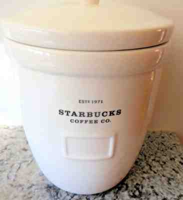 2002 STARBUCKS BARISTA WHITE CERAMIC COFFEE CANISTER JAR WITH LID - Sold on eBay Nov, 30th 2018 for $32.99