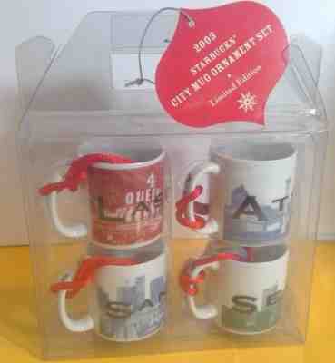 2003 FOUR ORNAMENTS STARBUCKS SEATTLE ATLANTA SAN DIEGO LAS VEGAS MUG COFFEE NEW - Sold on eBay Nov, 28th 2018 for $34.50