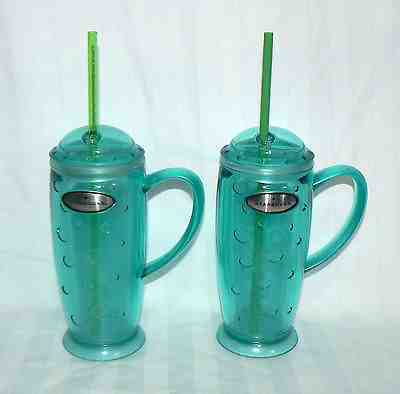 STARBUCKS COLD ICED DRINK MUG / 2 ACRYLIC AQUA POCA DOT TUMBLERS / 16oz / 2003 - Sold on eBay Nov, 28th 2018 for $17.81