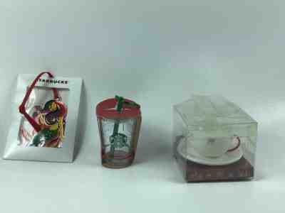 Starbucks Ornament Lot of 3 Siren 2017 Cold Cup Cappuccino Cup 2005 - Sold on eBay Nov, 7th 2018 for $12.00