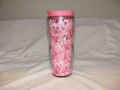 Starbucks 2006 Insulated Coffee Travel Mug Cup Tumbler Pink w/ Red White Hearts - Sold on eBay Dec, 1st 2018 for $3.00
