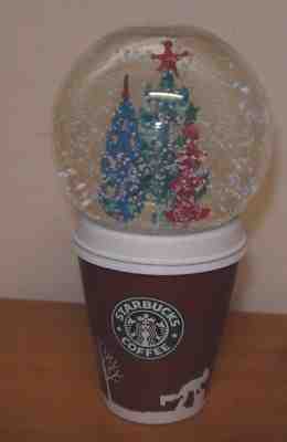 Starbucks coffee snow globe on to go cup Holiday 2006 winter trees red cup - Sold on eBay Nov, 29th 2018 for $12.00