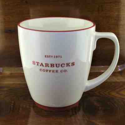2007 Starbucks Abbey White & Red Trim Barista Coffee Mug 18 oz.  - Sold on eBay Nov, 30th 2018 for $17.56