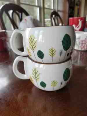 2 STARBUCKS 2007 ROUND FALL AUTUMN LEAVES BROWN RIM GREEN INSIDE 9 OZ COFFEE MUG - Sold on eBay Nov, 29th 2018 for $14.99