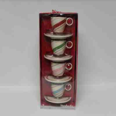 New Set of 4 Starbucks Demi Espresso Mini Mug Cup Candy Striped Holiday 2007 3oz - Sold on eBay Nov, 29th 2018 for $25.00