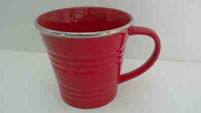 Starbucks Red Bucket Coffee Mug 2007 Silver Trim 14 oz Ribbed Cup  - Sold on eBay Nov, 29th 2018 for $6.99