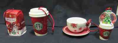 4 Collectible Ceramic STARBUCKS  Coffee Christmas Ornaments 2007 Cups Snow Globe - Sold on eBay Nov, 28th 2018 for $51.00