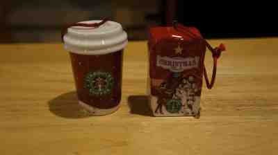 Starbucks Coffee Mini Christmas Ornaments 2007 To Go Cup & Coffee Blend Bag - Sold on eBay Nov, 28th 2018 for $9.00