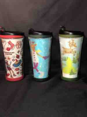 STARBUCKS - 3 Coffee Travel Mugs Tumblers 8 Oz Holographic Christmas Cups Child - Sold on eBay Nov, 28th 2018 for $15.00