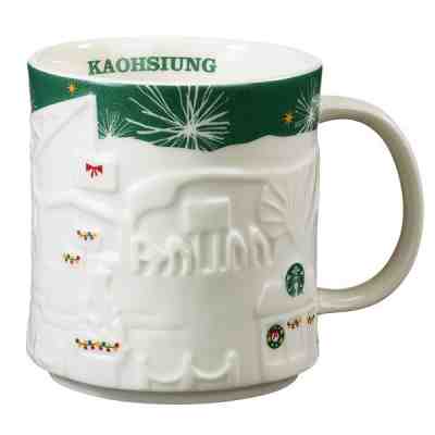 Starbucks Taiwan Kaohsiung 2015 Holiday green relief mug 16oz - Sold on eBay Dec, 1st 2018 for $29.00