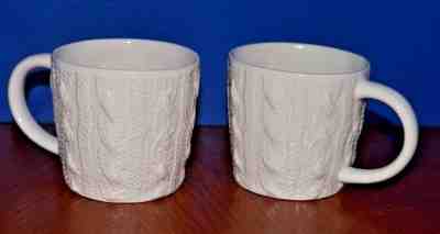 2 Starbucks Coffee Ivory Cable Knit Sweater Embossed 12 oz Ceramic Cup Mugs 2008 - Sold on eBay Dec, 1st 2018 for $29.95