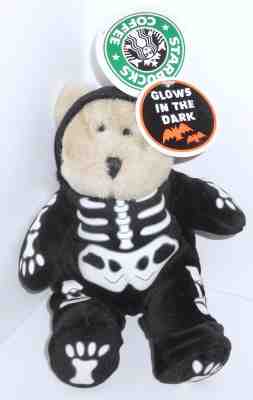 STARBUCKS BEARISTA BEAR Skeleton Halloween Costume 1999 Glow in the Dark    B26 - Sold on eBay Dec, 1st 2018 for $15.00