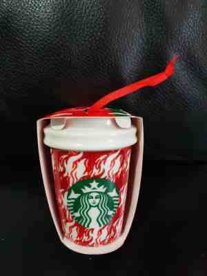 NEW Starbucks 2018 Christmas Ceramic Ornament White Red FLAMES + FREE SHIPPING - Sold on eBay Dec, 1st 2018 for $13.50
