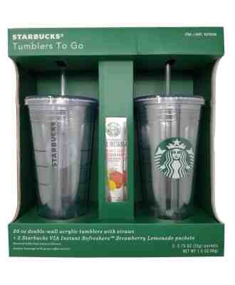 Starbucks Tumblers To Go 20 oz. Double-Wall Acrylic Cold Cup 2 Pack w/ Straws - Sold on eBay Dec, 1st 2018 for $21.99