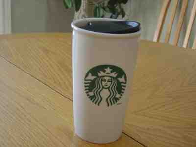 STARBUCKS 12-0Z CERAMIC TRAVEL COFFEE TEA MUG - WHITE WITH MERMAID LOGO - Sold on eBay Dec, 1st 2018 for $8.99