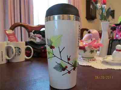 STARBUCKS Coffee Mug Stainless Travel Christmas Holiday Cup Holly 2011 - Sold on eBay Dec, 1st 2018 for $10.00