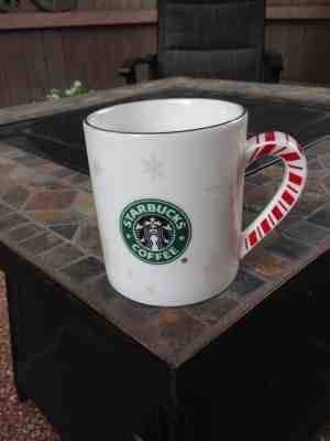 Starbucks 2001 Barista Christmas Coffee Mug Candy Cane Handle Snowflakes 18 Oz. - Sold on eBay Dec, 1st 2018 for $8.99