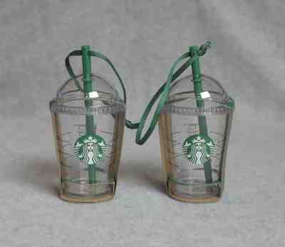 (2) 2016 STARBUCKS Clear Cold Cup Ornaments Frappaccino Dome Lid Green Straw NEW - Sold on eBay Dec, 1st 2018 for $20.00