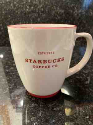 2008 STARBUCKS EST. 1971 COFFEE MUG, WHITE, RED TRIM, 4.5” TALL, 18 OZ. - Sold on eBay Dec, 1st 2018 for $9.00