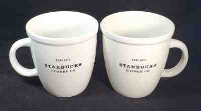 2 Starbucks Barista Coffee 2001 Abbey White 16oz Large Tea Mug Black Lettering - Sold on eBay Dec, 1st 2018 for $44.95