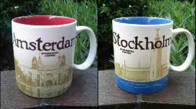 2 Original Starbucks City Mugs 16 oz AMSTERDAM & STOCKHOLM Series 2015-2017 - Sold on eBay Dec, 1st 2018 for $40.00