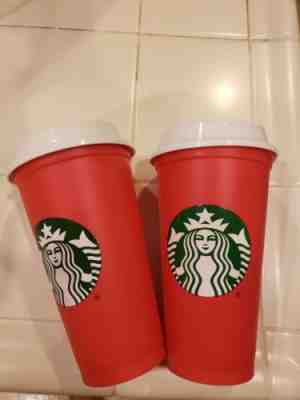 2 Starbucks 2018 Reusable Red 16oz Traveler Drinking Cup with DRINK DISCOUNT - Sold on eBay Dec, 1st 2018 for $10.39