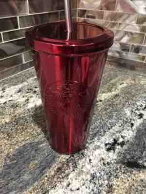 2014 Starbucks Red Embossed Stainless Steel 16oz Tumbler Cold Cup - Never Used - Sold on eBay Dec, 1st 2018 for $17.99