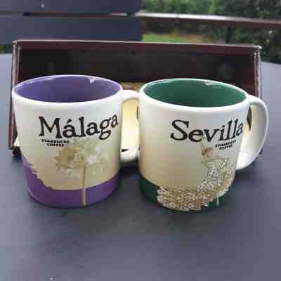 2 Demitasse Starbucks City Mugs 3 oz Mini Icon MALAGA & SEVILLA NEW Discontinued - Sold on eBay Dec, 1st 2018 for $34.00