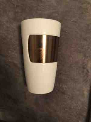 STARBUCKS COFFEE White Ceramic with copper Rose Gold 10 oz tumbler mug 2012 - Sold on eBay Dec, 1st 2018 for $18.00