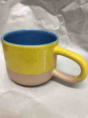 Starbucks 2018 Terra Cotta Two Tone Yellow Blue Long Handle Coffee Mug 12oz  - Sold on eBay Dec, 1st 2018 for $7.99