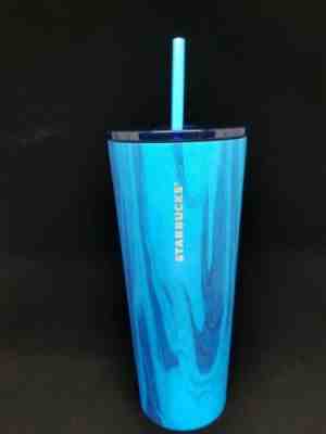 Starbucks Blue Stainless Steel Cold Cup Tumbler Venti 24 Summer Collection 2018  - Sold on eBay Nov, 30th 2018 for $25.00