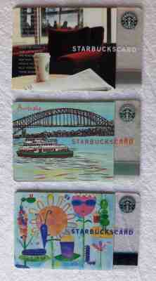 Starbucks Cards - lot of 3 - 2003 Bugs, 2004 Comfy Red Chair, 2005 Australia, - Sold on eBay Oct, 19th 2018 for $18.99