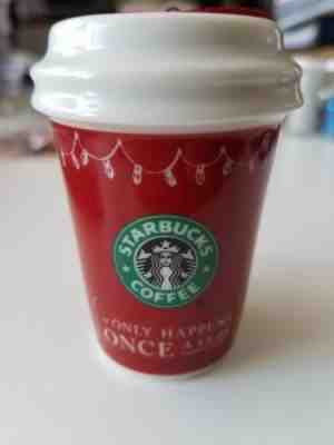Starbucks Ceramic Ornament Hot Cup - 2005 - It Only Happens Once A Year - Sold on eBay Oct, 22nd 2018 for $7.50