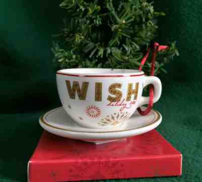 Starbucks Cup Saucer WISH HOLIDAY 2006 Christmas Tree Ornament Coffee Tea NIB - Sold on eBay Dec, 1st 2018 for $6.99