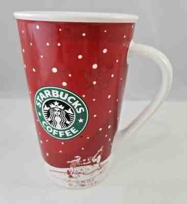 Starbucks 2007 Holiday 16oz coffee mug falling snow ice skaters red latte cup - Sold on eBay Dec, 2nd 2018 for $9.95