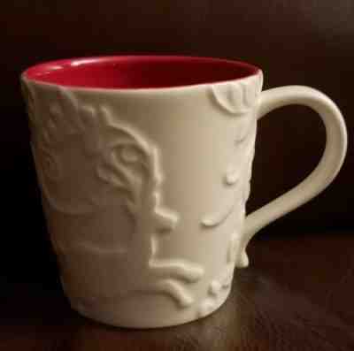 STARBUCKS 2009 HOLIDAY REINDEER 12 OZ WHITE RED EMBOSSED NEW BONE CHINA MUG  - Sold on eBay Dec, 1st 2018 for $7.00