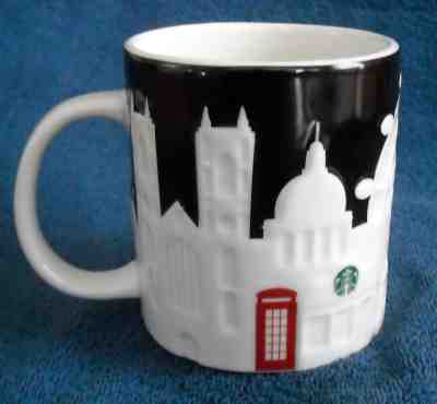 2011 Starbucks London Ceramic Black & White Relief Coffee Mug 16 oz Big Ben - Sold on eBay Dec, 1st 2018 for $37.40