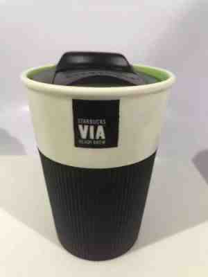 Starbucks VIA Ready Brew Ceramic Tumbler Cup Rubber Grip and Lid 2011 Travel Mug - Sold on eBay Dec, 1st 2018 for $8.50