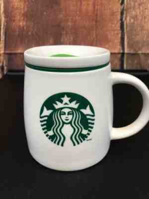 Starbucks 2011 Chubby Rounded White Green with Lid Wide Bottom Mug Cup - Sold on eBay Nov, 30th 2018 for $10.00