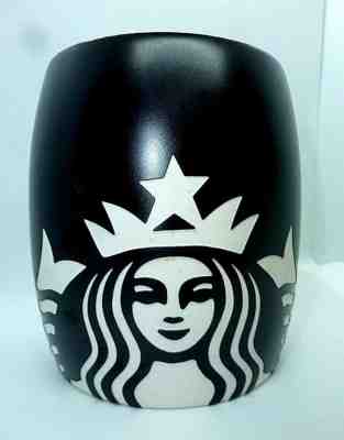 2011 STARBUCKS ETCHED MERMAID LOGO SIREN MATTE BLACK WHITE BARREL COFFEE MUG CUP - Sold on eBay Nov, 30th 2018 for $24.99