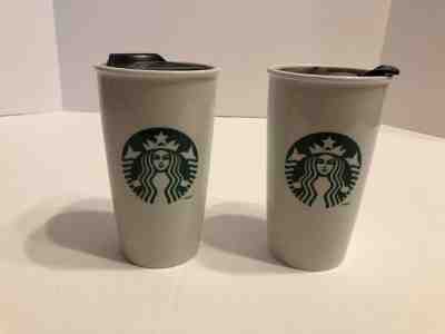 Starbucks 2 Ceramic Travel Mugs 2011 Coffee Cup - Sold on eBay Nov, 29th 2018 for $9.99
