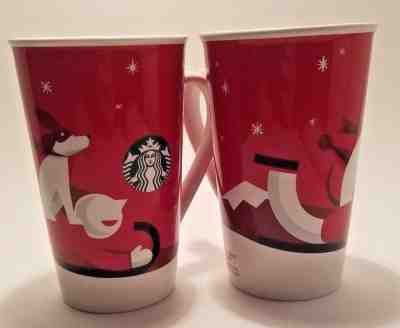 Starbucks Christmas Dog Boy Sled Coffee Tall Travel Mug Ceramic Tumbler Red 2011 - Sold on eBay Nov, 29th 2018 for $18.00