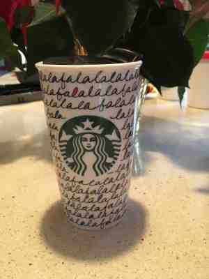 Starbucks Holiday 2011 Tall Travel Coffee Tea Mug Cup With Lid Fa La La 12 Oz. - Sold on eBay Nov, 29th 2018 for $14.50