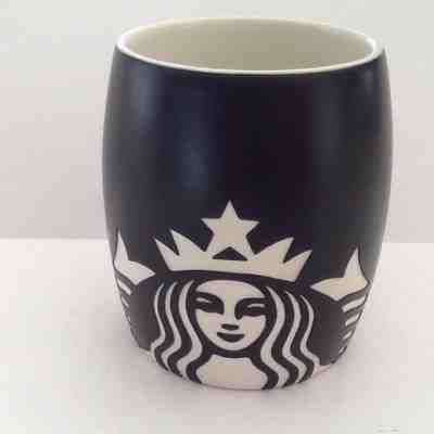 Starbucks 2011 Mermaid Barrel Mug Laser Cut Matte Finish Black White Coffee 16oz - Sold on eBay Nov, 28th 2018 for $21.99