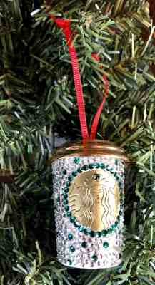 STARBUCKS 2013 NEW CERAMIC CUP CHRISTMAS ORNAMENT W SWAROVSKI BLING EMERALD  - Sold on eBay Dec, 1st 2018 for $30.00