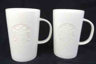 Starbucks etched mugs mermaid logo matt off white 2014 12oz collectible - Sold on eBay Dec, 1st 2018 for $29.99